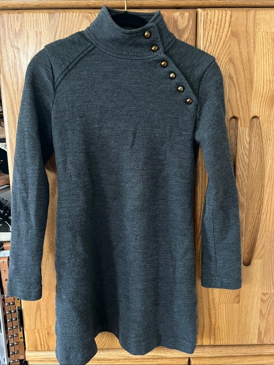 Dresses & Skirts - Milly of New York wool blend mock neck button detail charcoal gray shift dress